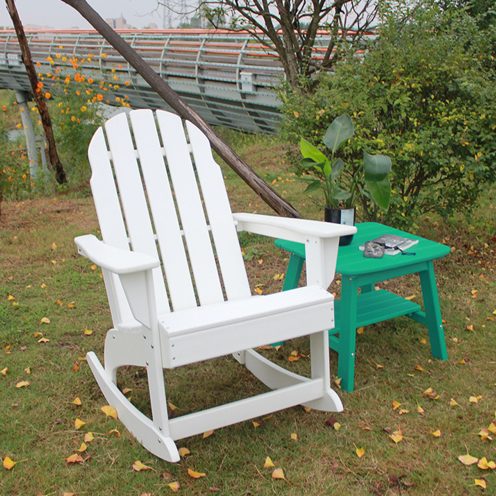 TTM001 HDPE 2-laags uittrekbare patio Adirondack schommelstoel voor buiten met bijzettafel